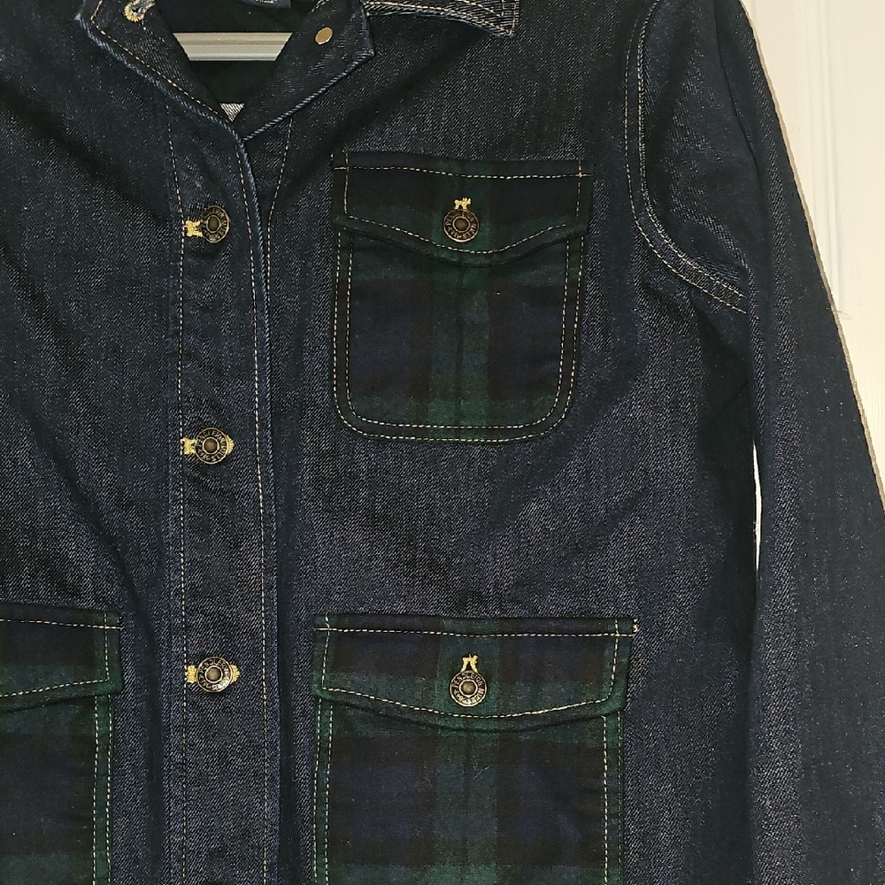 Pendleton Dark Blue Denim Jacket with Green Plaid Pockets - Picture 4 of 4